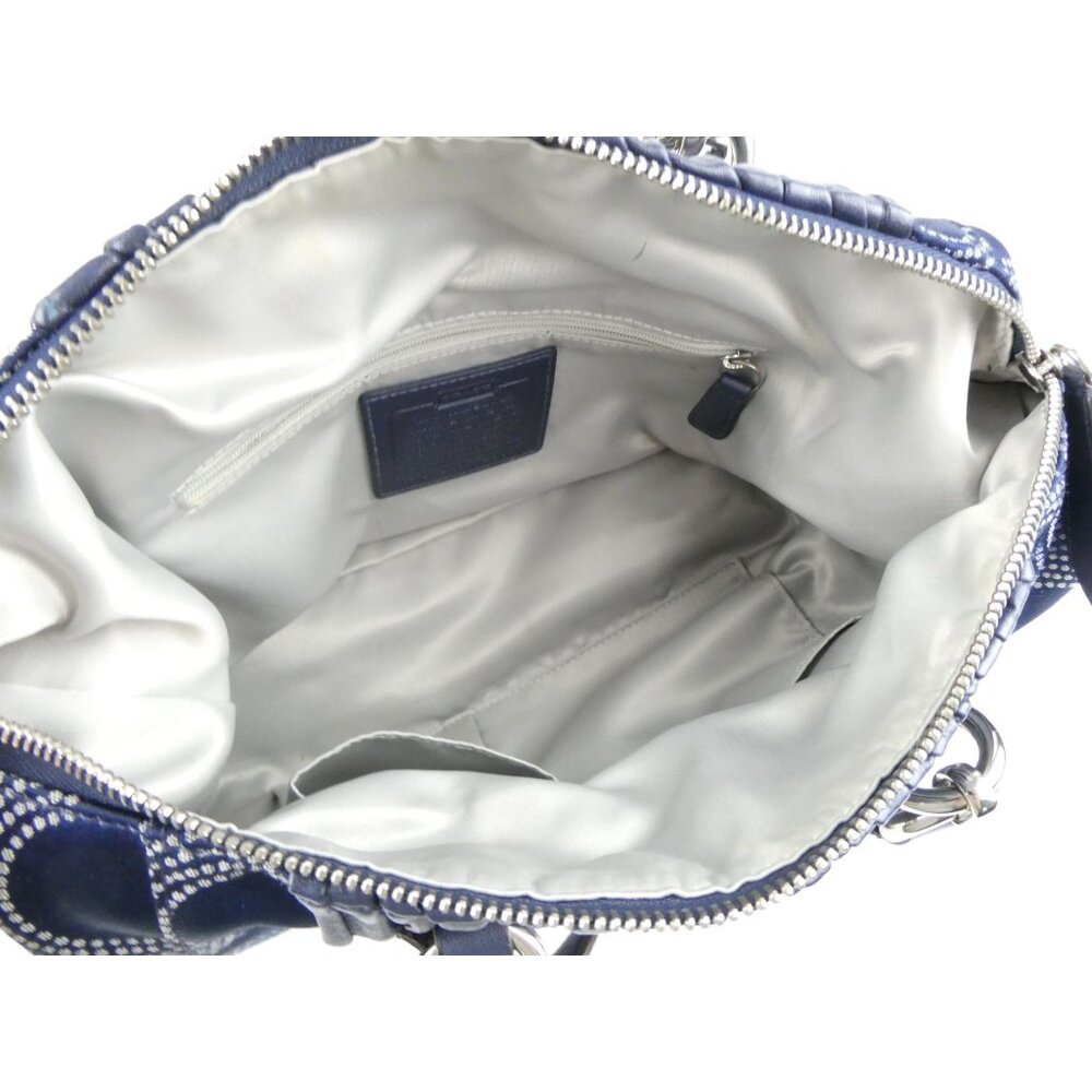 Coach Ashley Gathered Leather Signature Op Art Dotted Navy Satchel F20015 - Picture 8 of 14